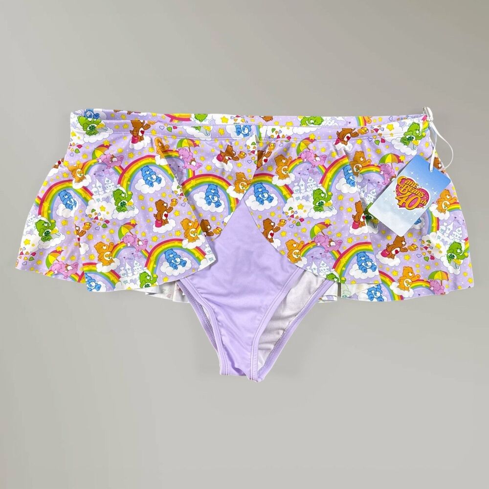 NWT Care Bears Character Skirted Swim Suit Bottom Purple Rainbows Size 2